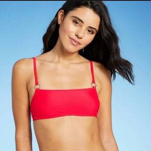 NEW! Xhilaration Ring Bralette Bikini Swim Top Bright Red Medium